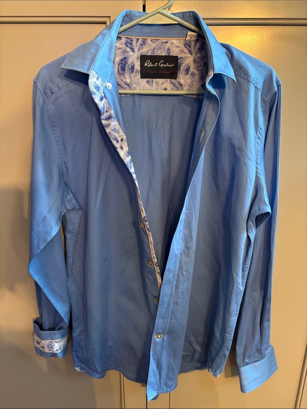 Robert Graham Light Blue Dress Shirt with Patterned Trim S